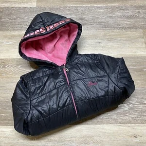 GUESS Full Zip Up Long Sleeve Black Hooded Puffer Jacket Girl’s Size Medium - Picture 1 of 10