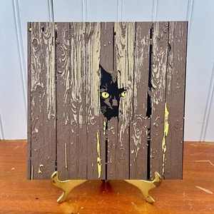 Black Cat Behind the Fence Wall Art, 3D Printed Art, Cat Peeking Through Fence - Picture 1 of 8