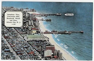 Atlantic City NJ Bird's Eye View Convention Hall Boardwalk Pier Vintage Postcard - Picture 1 of 1