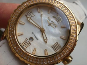 Elysee big 39 mm. gold filed stones women quartz pearl dial unisex wrist watch - Picture 1 of 18