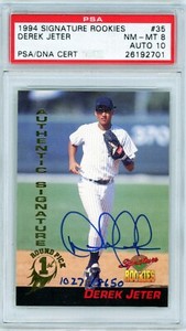 1994 SIGNATURE ROOKIES #35 DEREK JETER AUTOGRAPH ROOKIE CARD /8650 PSA 8