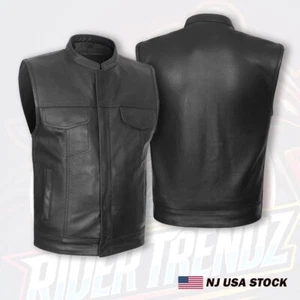 High Quality SOA Style Leather Motorcycle Anarchy Club Vest w/ Deep Gun Pockets - Picture 1 of 9