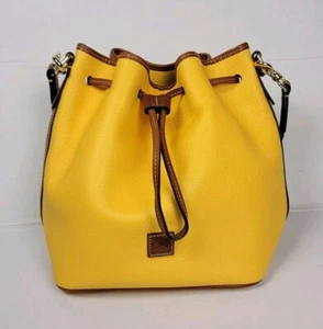 Dooney & Bourke Leather Drawstring Women's Shoulder Handbag Yellow - Picture 1 of 22