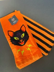 Hyde & Eek! Boutique Halloween Kitchen Towels Black Cat  Set of 2  - 15"x25" New - Picture 1 of 3