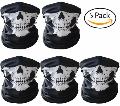 5 pack Black Microfiber Seamless Skull Face Mask Balaclava Tube 7+ functions - Image 1 of 4