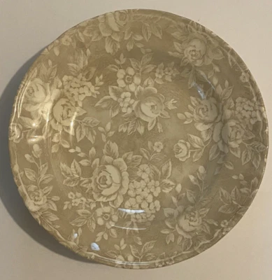 4 pc  9" salad bowls By Eaton Taupe Toile Floral Chintz Pattern - Image 1 of 3