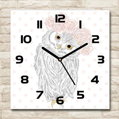 Tulup Horloge Murale En Verre 30x30 - Chouette Dans Une Couronne - Photo 1/4