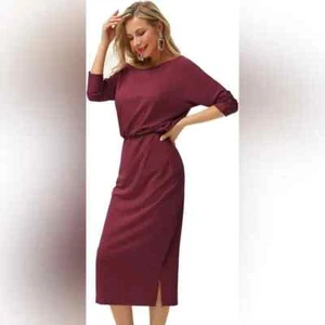 Grace Karin Midi Bodycon Off Shoulder Dress Womens Large Burgundy Party Cocktail - Picture 1 of 7