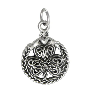 Sterling Silver Celtic Knot Shamrock Clover with Claddagh Bracelet Charm Jewelry - Picture 1 of 1