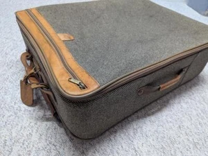 vintage HARTMANN rolling suitcase TWEED leather trim 26x20x8 large sized WHEELED - Picture 1 of 13