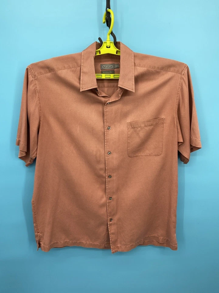 Talbots Button Down Short Sleeve Shirt Mens Large Red Silk Pocket Lightweight Up - Image 1 of 4