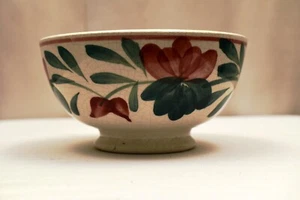 Antique Pottery Spongeware Bowl Hand Painted Floral Design Porcelain Motif "106 - Picture 1 of 10