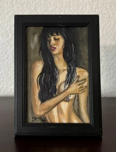 ORIGINAL OIL PAINTING NUDE WOMAN PORTRAIT SIGNED FRAMED SIZE 4x6 - Picture 1 of 4