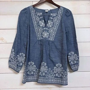 GAP Shirt Damen Gr. S bestickte Bluse mit Latz vorne blau weiß Baumwolle 3/4 Arm - Bild 1 von 6