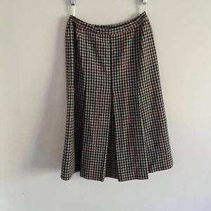 Peter James 100% Lambswool Skirt Checked Lined Brown Autumn Pleated - Picture 1 of 10