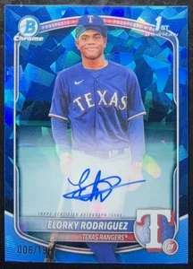 2025 Bowman Chrome Sapphire Elorky Rodriguez 1st Auto /199 Rangers # - Picture 1 of 2