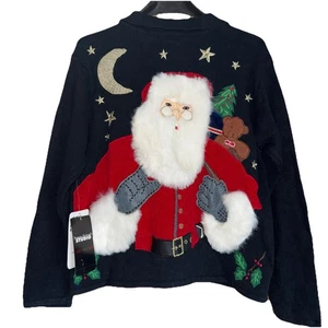 VTG Designers Originals Christmas Zip Cardigan Sweater Ramie/Cotton Size M NWT - Picture 1 of 16