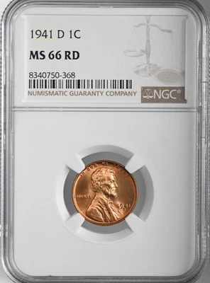 1941-D  1C LINCOLN WHEAT CENT "DENVER MINT" NGC MS66 RD (RED) # 8340750-368 - Image 1 of 4