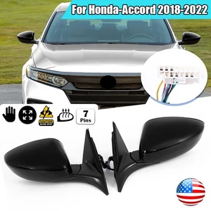 2X Black Side Mirror 7Pin Power Heated For Honda Accord 2018 2019 2020-2022 NEW - Foto 1 di 15