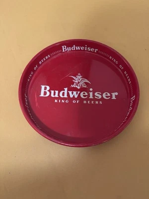 Round Budweiser King of Beers Red Metal Beer Tray - Image 1 of 4