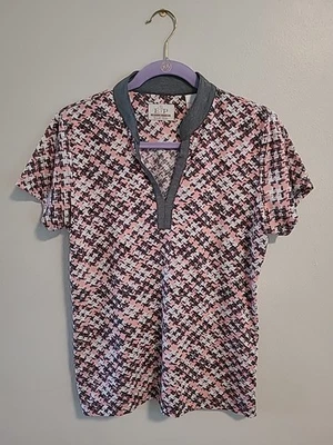 EP Pro Tour Tech Golf Geometric Chevron Stitch Short Sleeve Polo Top M Pink Gray - Image 1 of 4