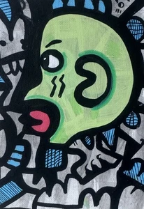 HASWORLD ORIGINAL POP ART ABSTRACT EXPRESSIONISM HALLOWEEN HEAD CONTEMPORARY - Picture 1 of 6
