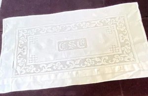 Antigua funda de almohada de lino Estate del siglo XIX hilo dibujado encaje monograma DF 109 - Imagen 1 de 12