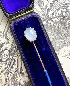 ANTIQUE • Victorian 10k Gold w/ Light Blue Sugarloaf Star Sapphire Stick Pin - Picture 1 of 6