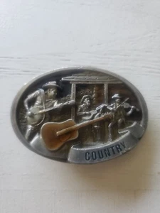 Vtg 1986 C & J Country Music Band Belt Buckle 1446 Enamel Guitar Fiddle Banjo - Picture 1 of 3