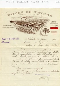 Dépt 58 - Nevers 4 Rue des Docks - Très Belle Entête Docks de Nevers 23/02/1921 - Imagen 1 de 1