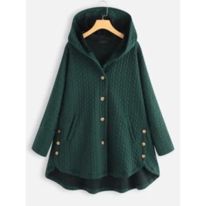 Warm Green Women's Coat Weave Stitched Pattern Autumn Winter Size 2XL - Picture 1 of 5