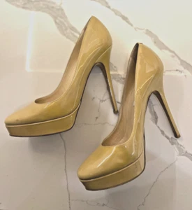 Jimmy Choo Platform Pumps High Heel Patent Leather Nude/Yellow Size 8 EU 38.5 - Picture 1 of 8