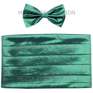 New Polyester Chintz Cummerbund and Bowtie Set Formal Wedding Prom Teal Green - Picture 1 of 4