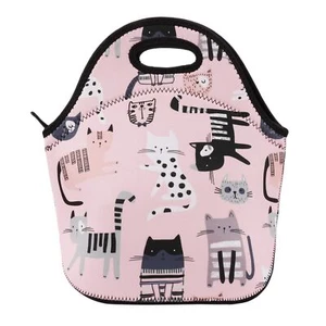 Neoprene Lunch Bag Insulated Lunch Box Tote for Women Men Adult Teens Pink Cat - Picture 1 of 7