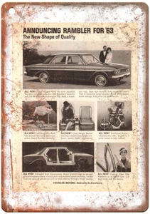 Insegna Metallo Riproduzione Pubblicità Auto American Motors Rambler 1963 Vintage A11481 - Foto 1 di 2