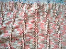 Handmade Crochet Afghan Throw Blanket Fringe Peach Cream Tan Soft Comfy 58x90