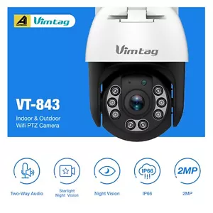 Vimtag VT-843 Home Security PT Smart IP Camera 1080P Outdoor Waterpoof WiFi - Picture 1 of 10