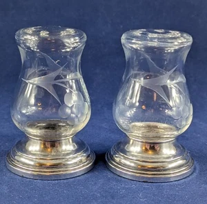 Alvin S270 Elegant Etched Glass Salt & Pepper Shakers With Sterling Silver Bases - Picture 1 of 6