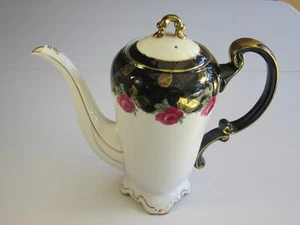 Orante Red Roses & Black With Gold Over White Demitasse Porcelain Coffee Pot - Picture 1 of 7