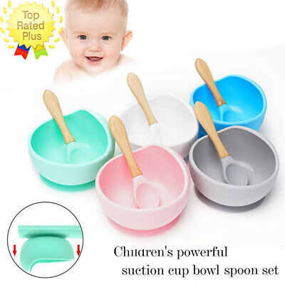 Baby Kids Silicone Suction Cup Bowl With Spoon Non-slip Feeding Training Supply • 8.91€