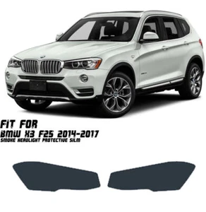 LH+RH Smoke TPU Headlights Protective Precut Film Sticker Cover For BMW X3 F25 - Picture 1 of 10