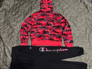 Champion Kids Sweat Suit Outfit, Size L (14-16) Cool red and black camo pattern - Picture 1 of 7