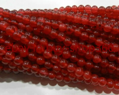 Pretty 6mm genuine natural red Jade gemstone round smooth loose beads 15" AAA - Image 1 of 4