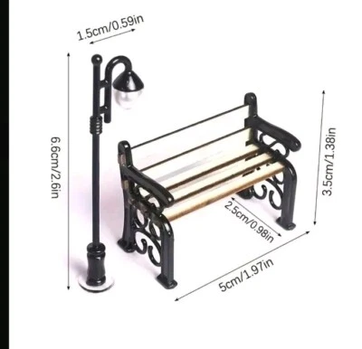 Miniature Outdoor 2" Park Benches (2) and 2.6 Inch Street Lights (2) Alloy - Image 1 of 2