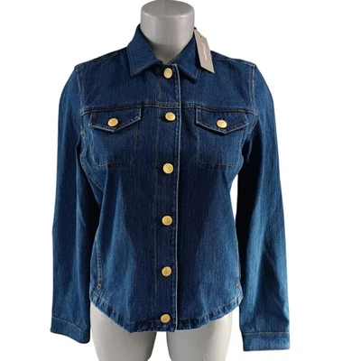 J.Mclaughlin Colby Denim Jacket Size XS Deep  Indigo Blue Gold Buttons Preppy  - Изображение 1 из 4