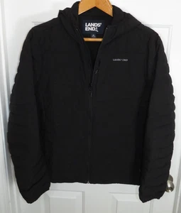 Lands' End Down 800 Puffer Jacket Full Zip Hooded Size Medium (38-40) Black - Picture 1 of 6