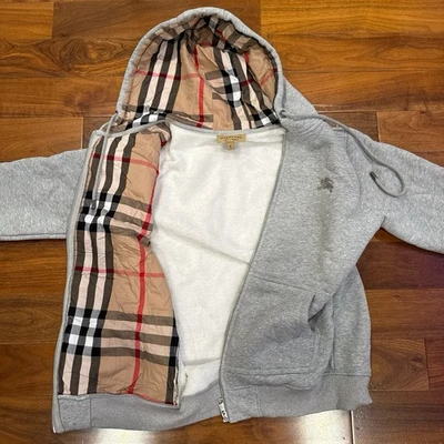 Burberry Check Lined Full Zip Hoodie Gray Size M. - Image 1 of 4