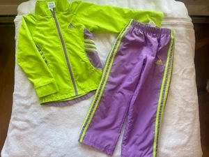 Adidas girls windbreaker set, lime green and purple, size 5 - Picture 1 of 8