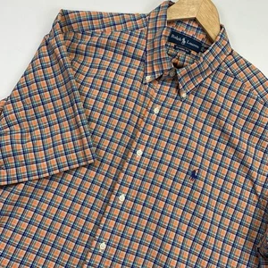 Ralph Lauren Shirt Mens XL Orange Blue Plaid Classic Fit Short Sleeve Button Up - Picture 1 of 8