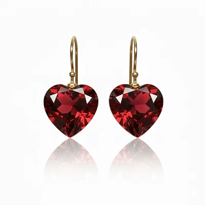 Granat Herz Ohrring Edelstein Handgemacht 925 Sterlingsilber Januar Glücksstein - Bild 1 von 4